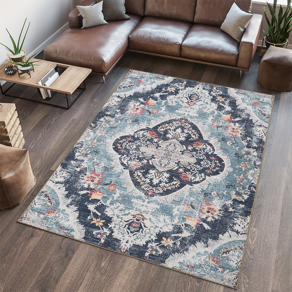 Portobello Dove Traditional Blue Rug